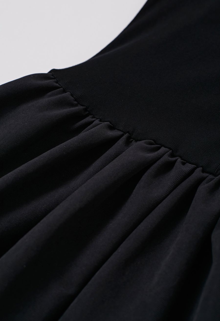 Sedate V-Neck Spliced Belted Midi Dress in Black