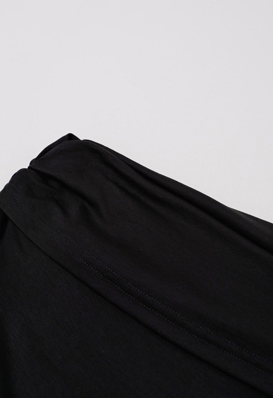 Folded Slant Shoulder Spliced Maxi Dress in Black