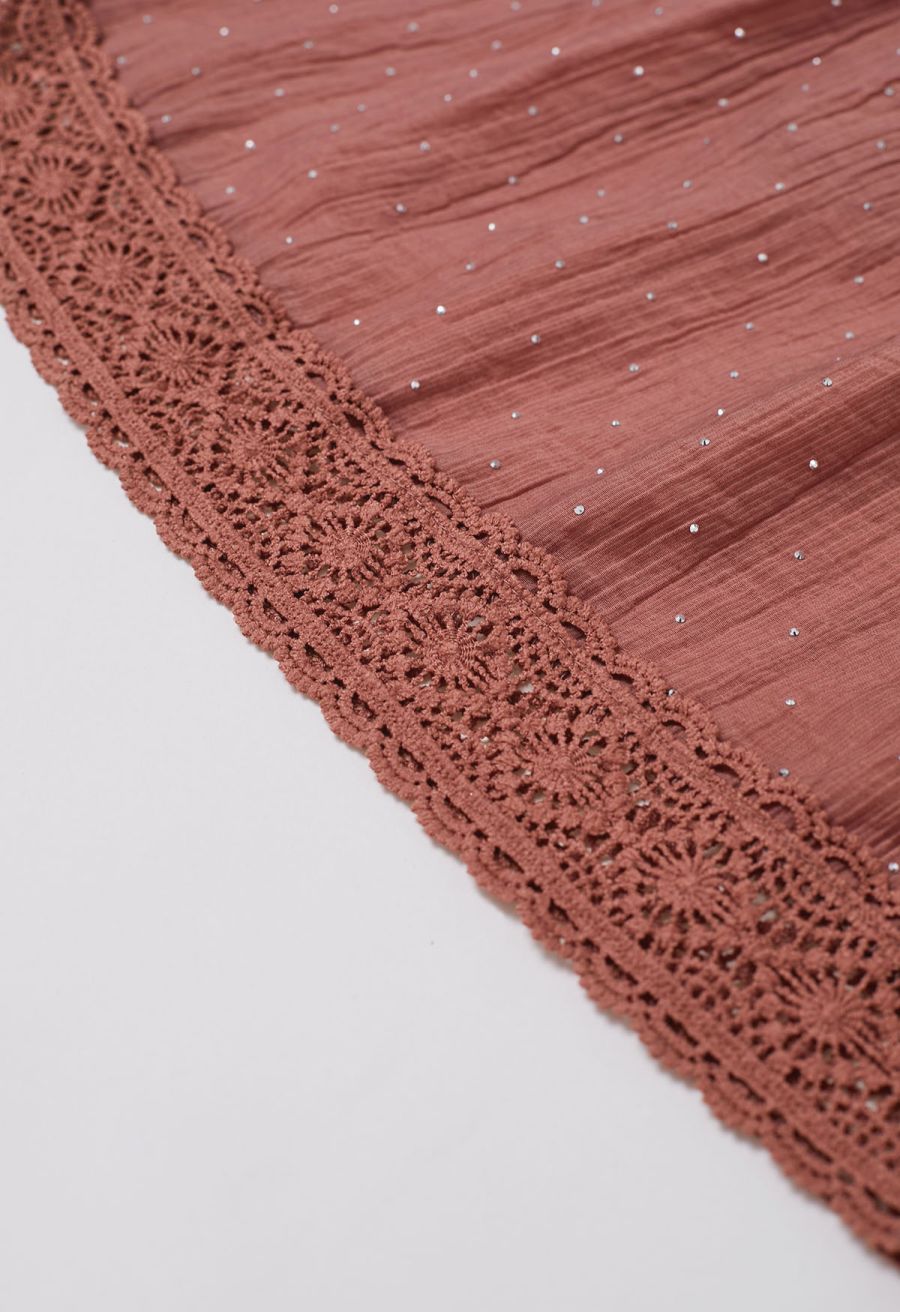 Rhinestone Decor Cutwork Panel Button Maxi Dress in Rust