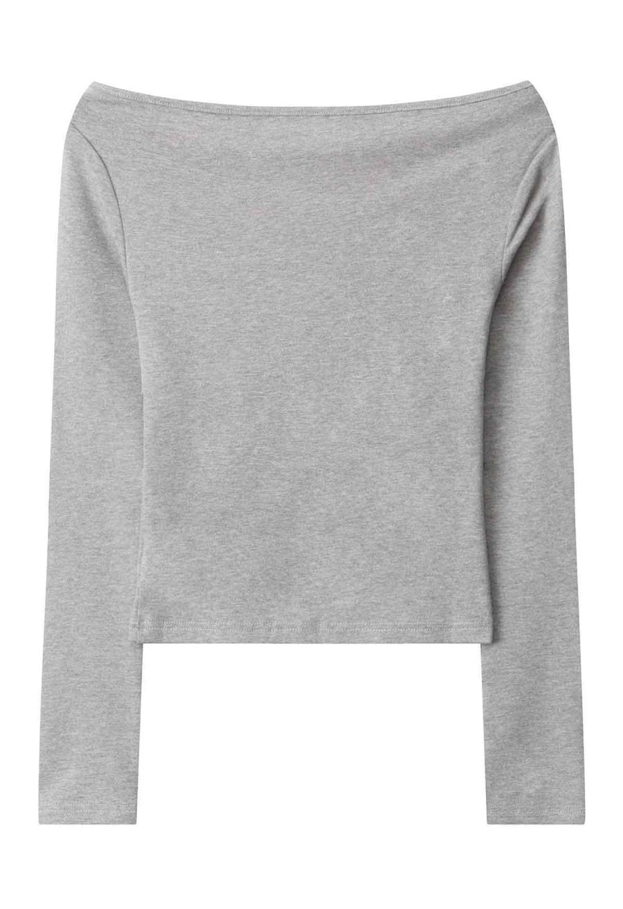 Ruched Front Off-Shoulder Long Sleeve Top in Grey