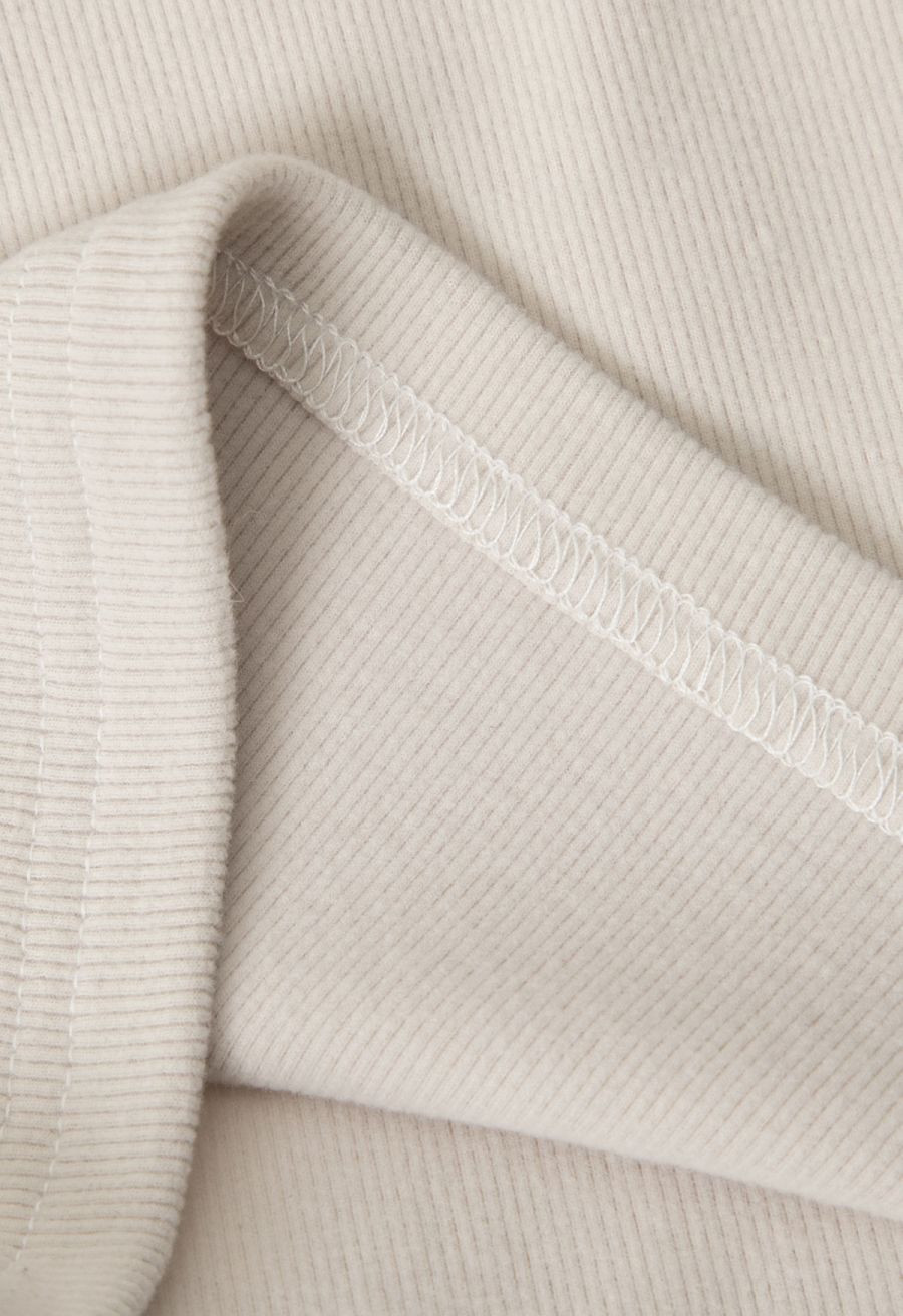 Fuzzy Plunge V-Neck Fitted Top in Ivory