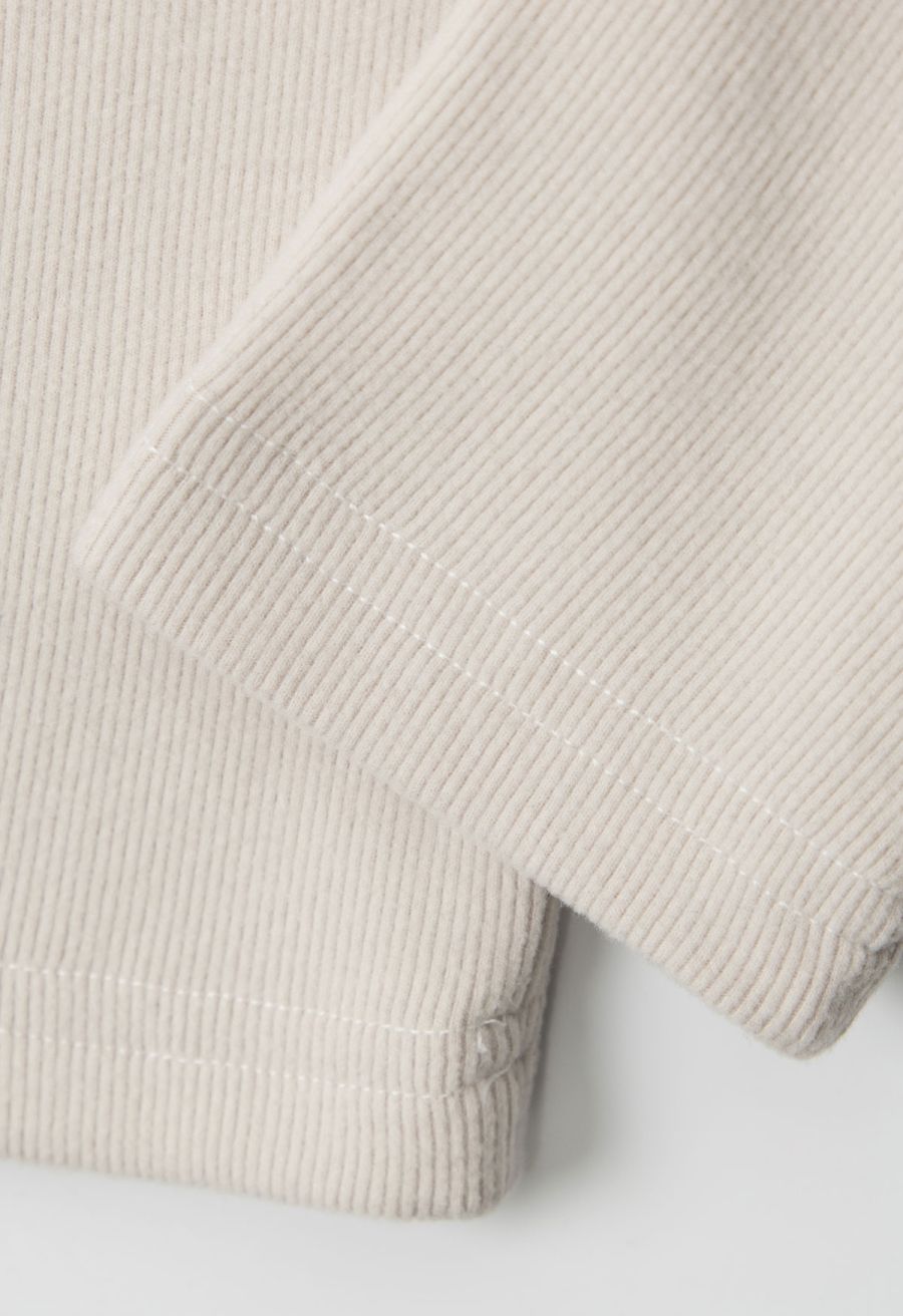 Fuzzy Plunge V-Neck Fitted Top in Ivory