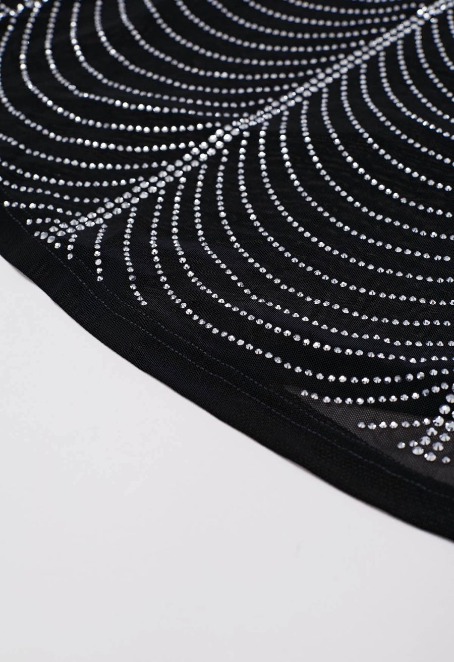 V-Neck Rhinestone Embellished Semi-Sheer Mesh Gown