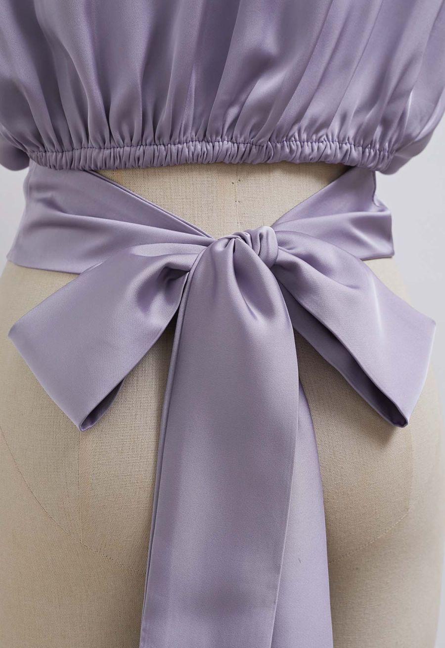 Satin Tie Back Sleeveless Top in Lilac