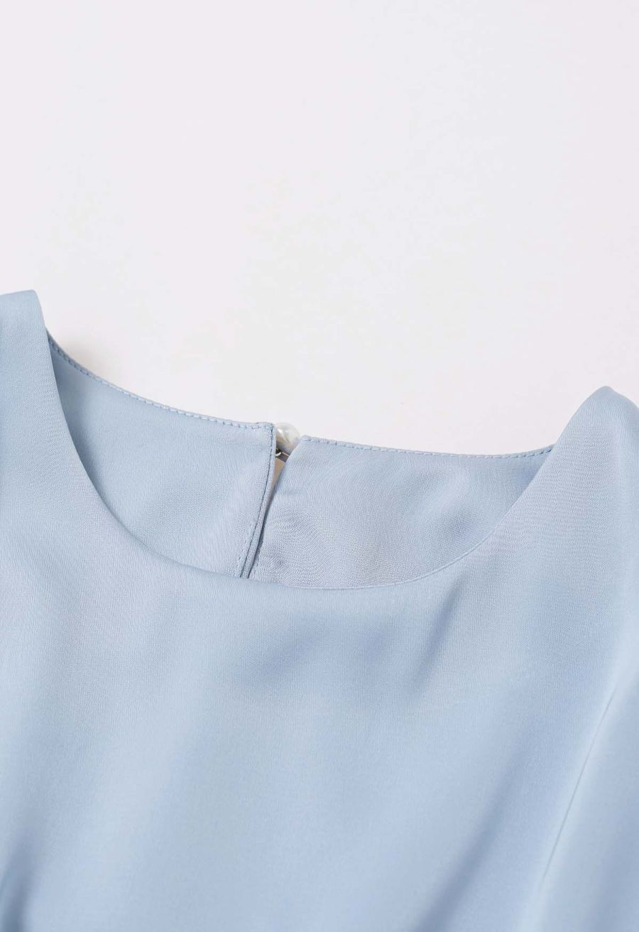 Satin Tie Back Sleeveless Top in Blue