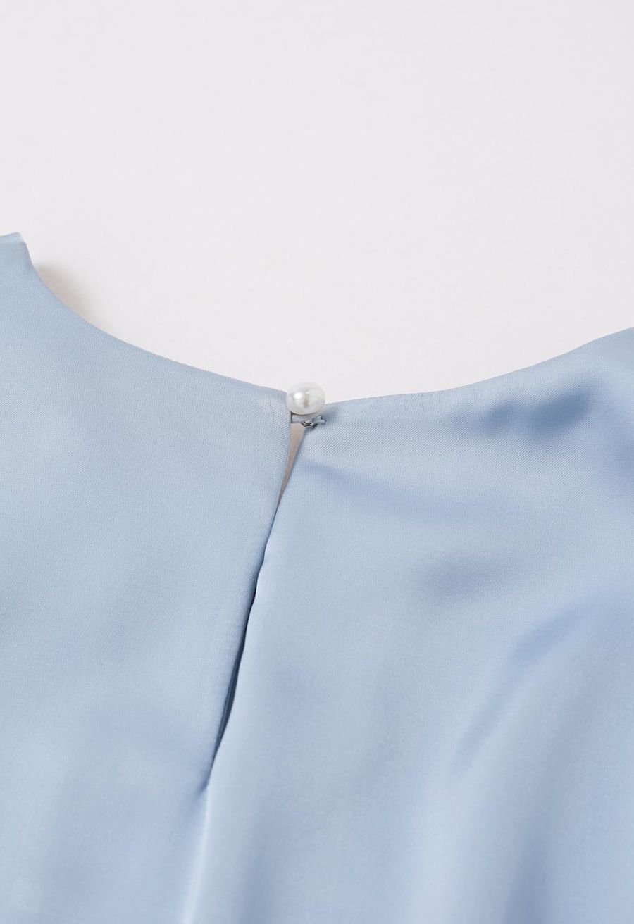 Satin Tie Back Sleeveless Top in Blue