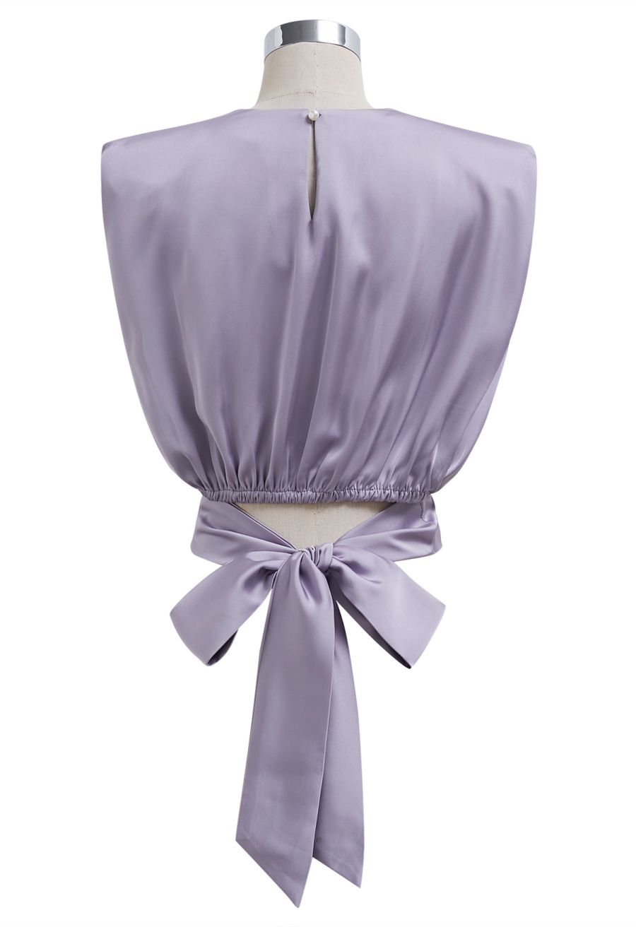 Satin Tie Back Sleeveless Top in Lilac