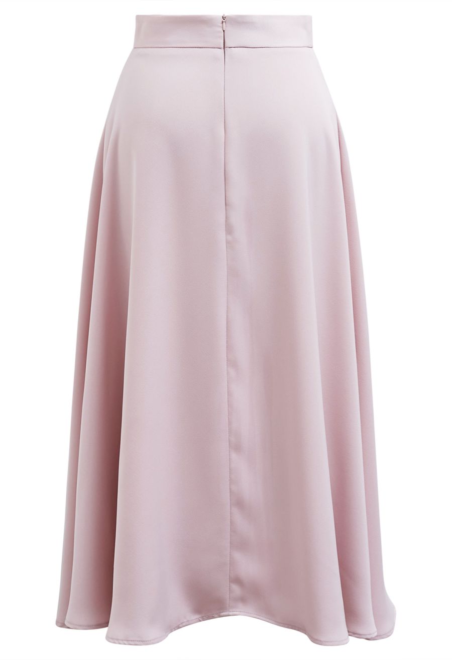 Subtle Pearl Square Buckle A-Line Skirt in Pink