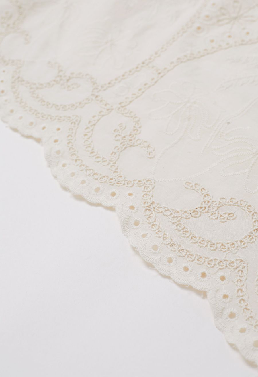 Coconut Tree Embroidered Eyelet Puff Sleeve Top in Cream