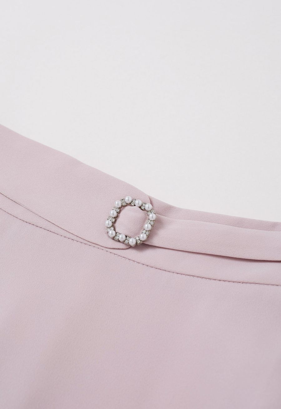 Subtle Pearl Square Buckle A-Line Skirt in Pink