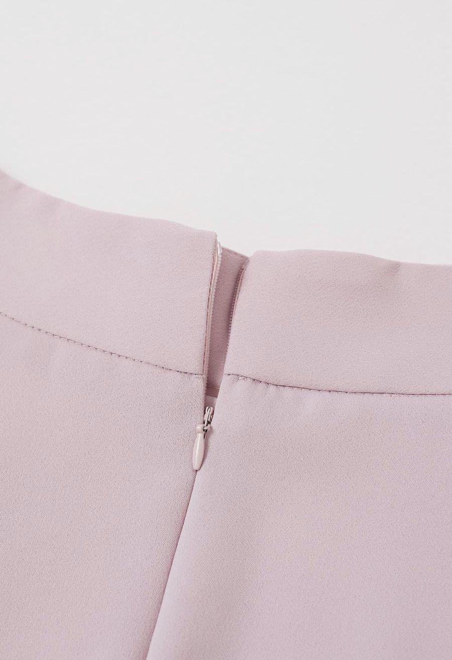 Subtle Pearl Square Buckle A-Line Skirt in Pink