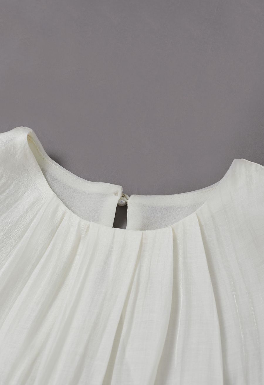 Glitter Pad Shoulder Belted Sleeveless Top in Cream