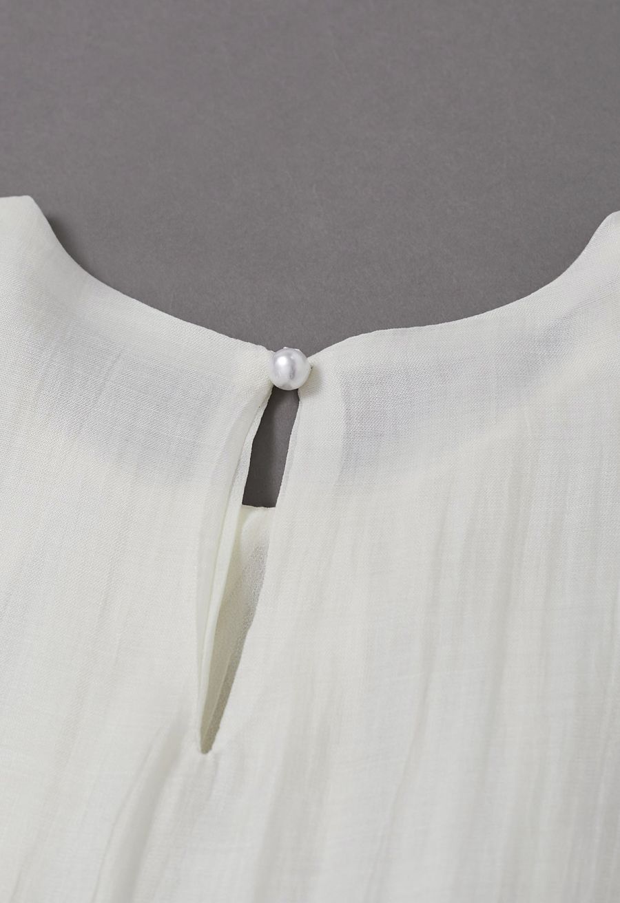 Glitter Pad Shoulder Belted Sleeveless Top in Cream