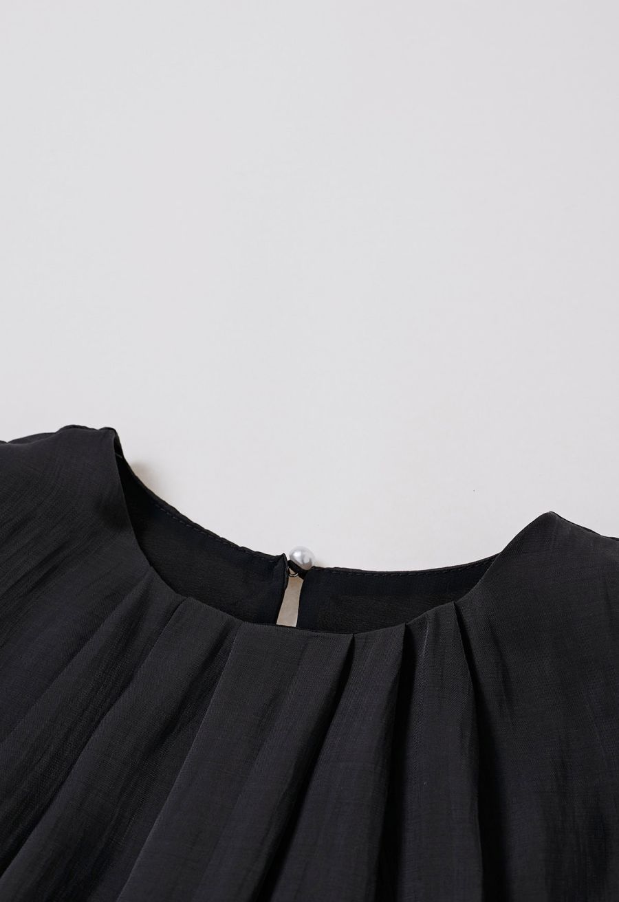 Glitter Pad Shoulder Belted Sleeveless Top in Black
