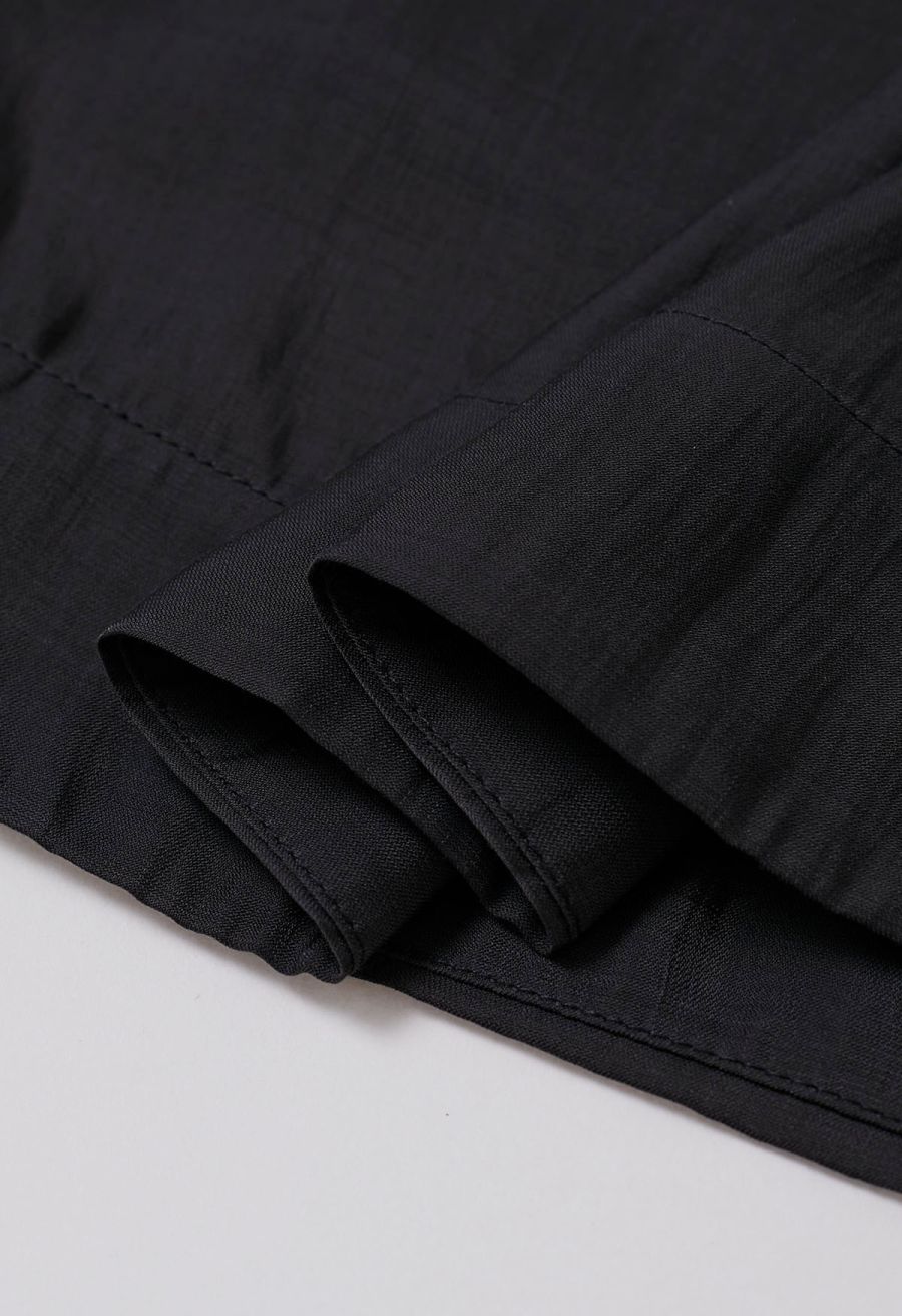 Glitter Pad Shoulder Belted Sleeveless Top in Black