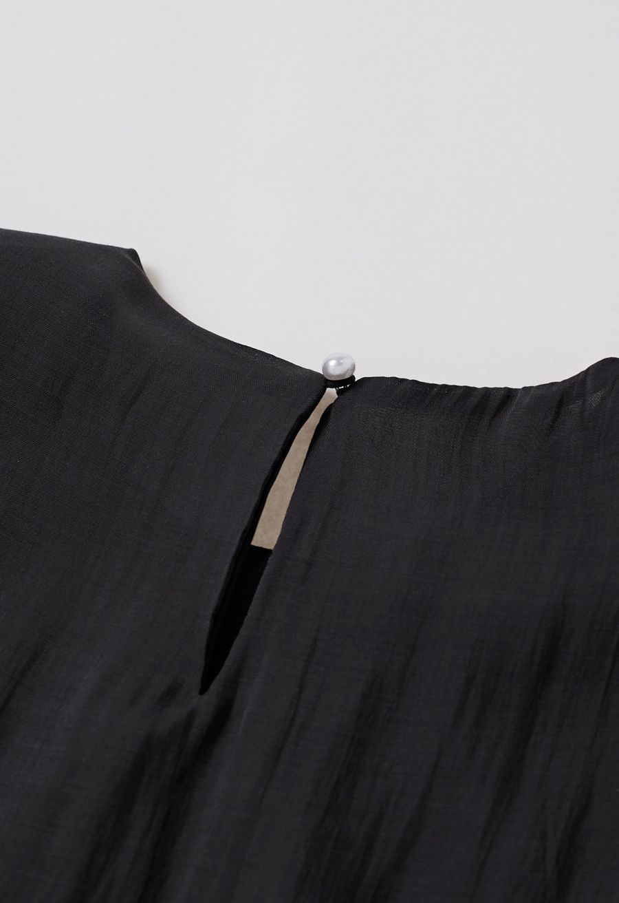 Glitter Pad Shoulder Belted Sleeveless Top in Black