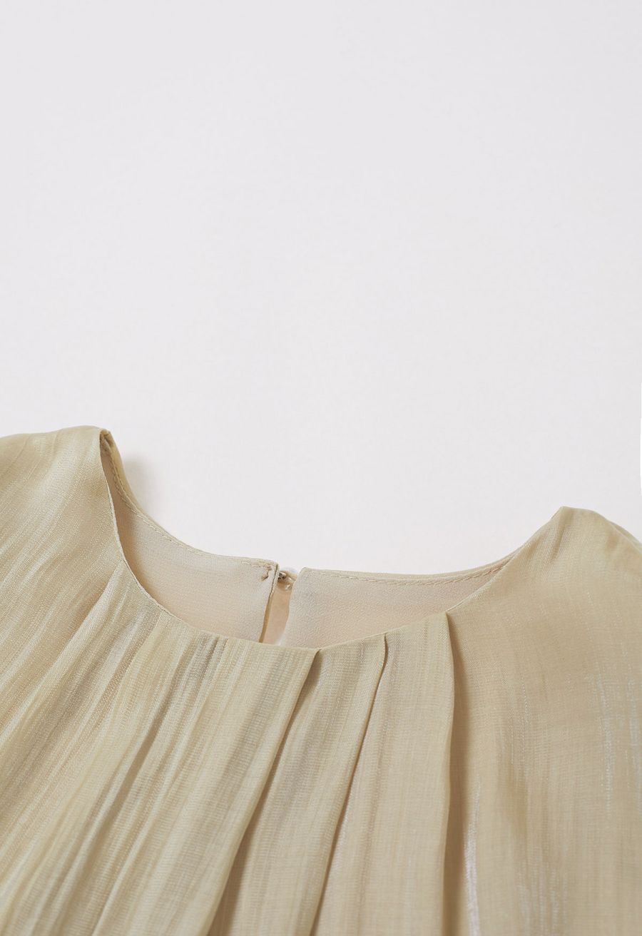 Glitter Pad Shoulder Belted Sleeveless Top in Light Tan