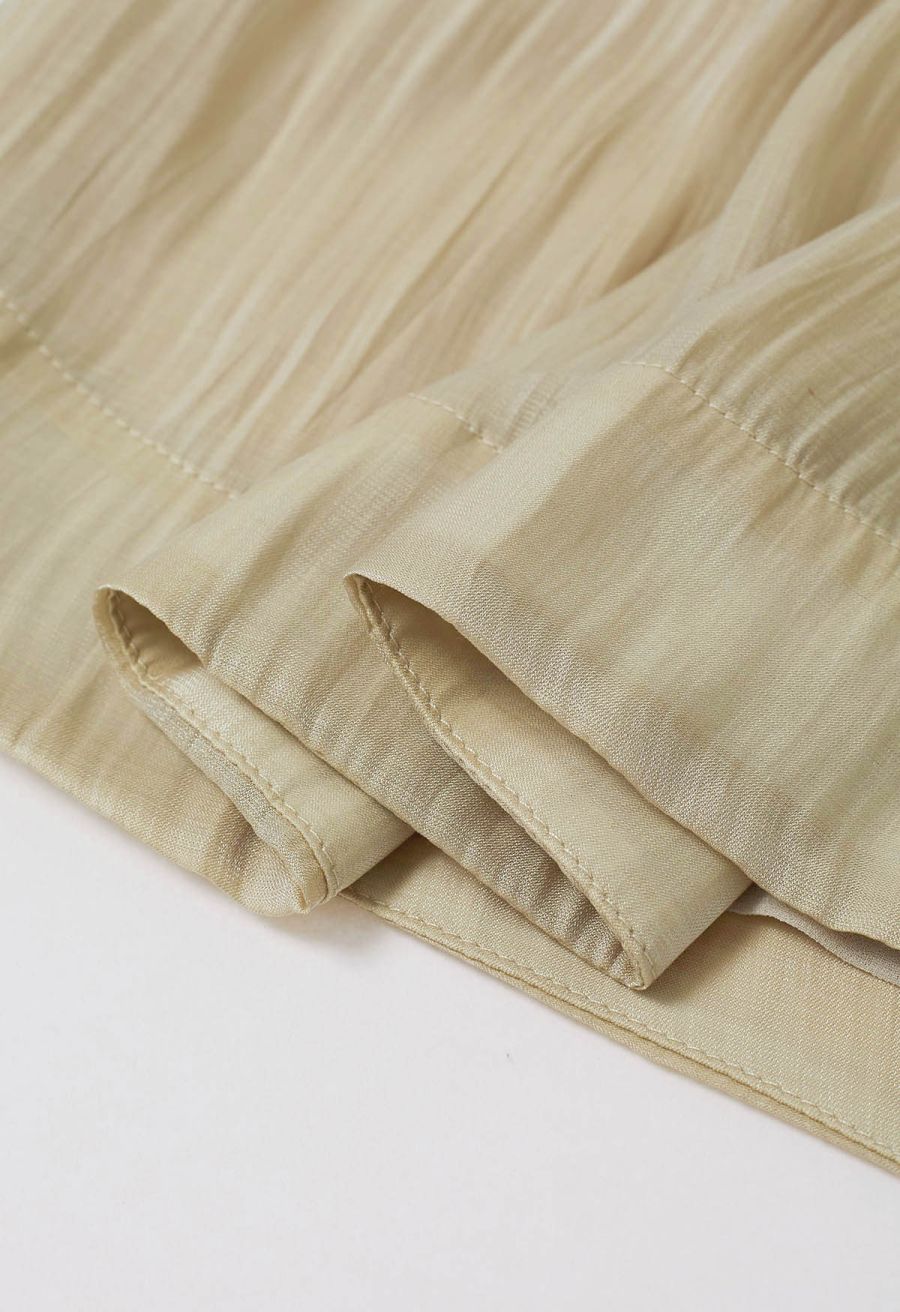 Glitter Pad Shoulder Belted Sleeveless Top in Light Tan