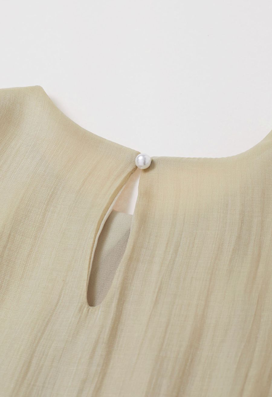 Glitter Pad Shoulder Belted Sleeveless Top in Light Tan
