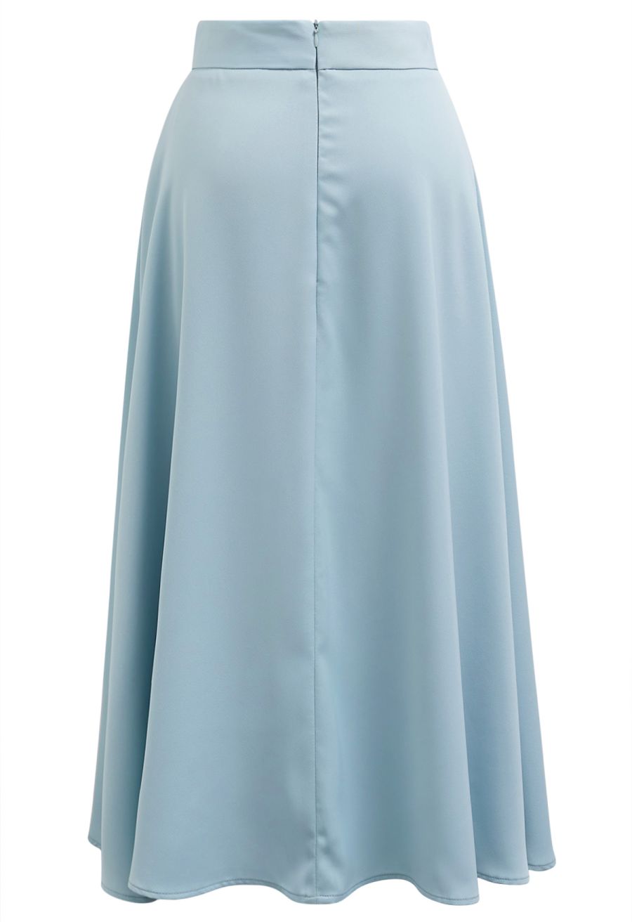 Subtle Pearl Square Buckle A-Line Skirt in Blue