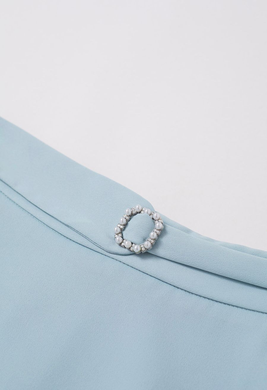 Subtle Pearl Square Buckle A-Line Skirt in Blue