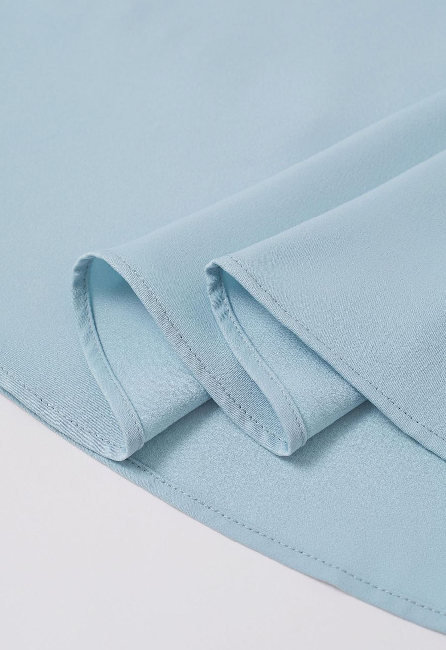 Subtle Pearl Square Buckle A-Line Skirt in Blue