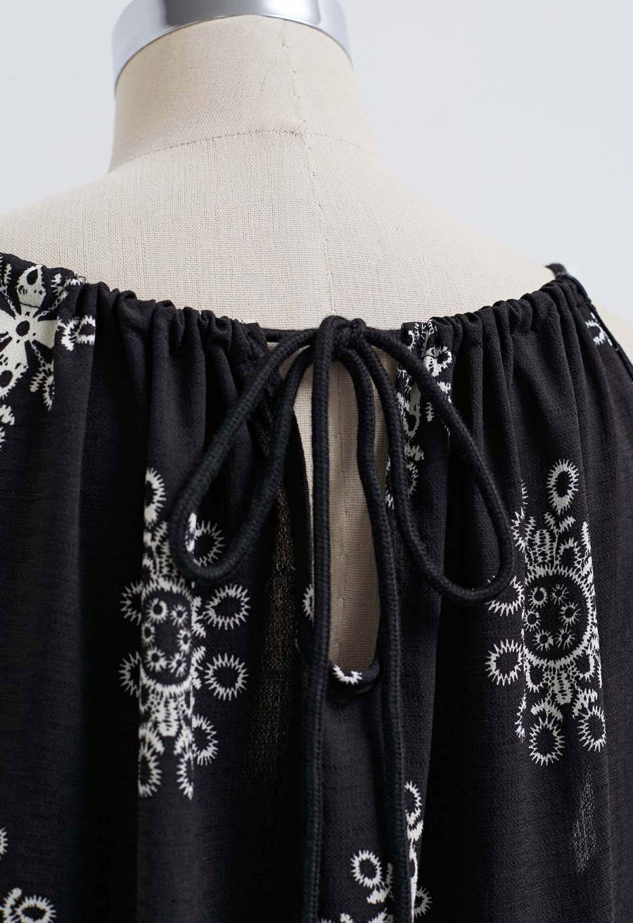 Ornamental Tile Motif Maxi Dolly Dress in Black