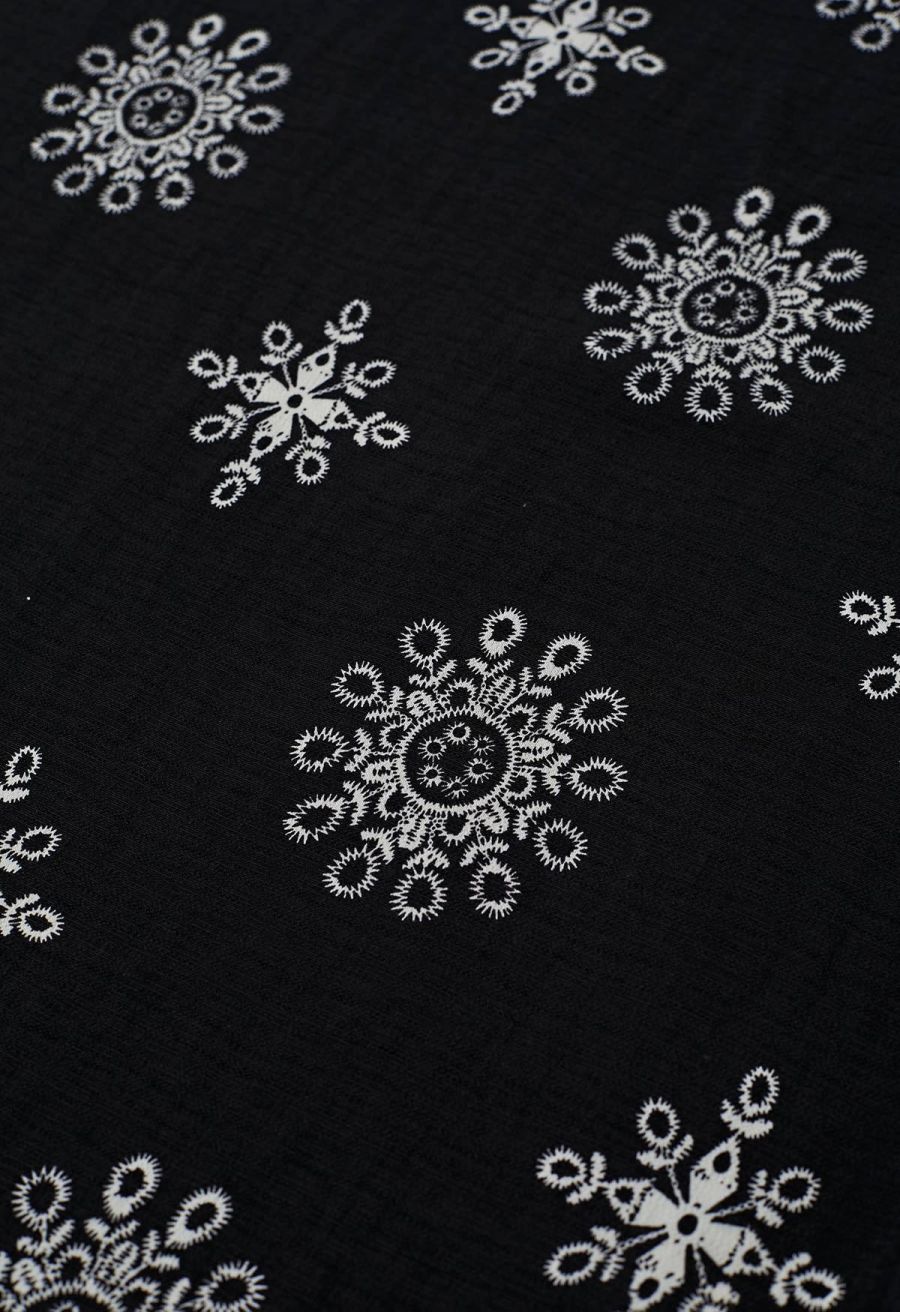 Ornamental Tile Motif Maxi Dolly Dress in Black