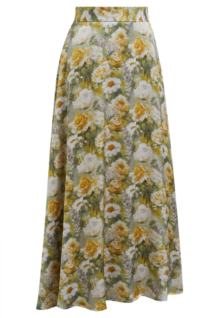 Painterly Blooms High Waist A-Line Skirt