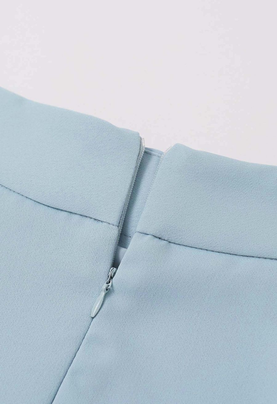 Subtle Pearl Square Buckle A-Line Skirt in Blue