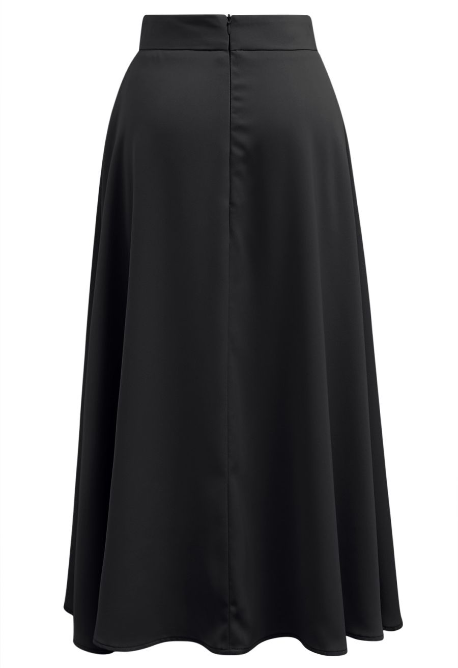 Subtle Pearl Square Buckle A-Line Skirt in Black
