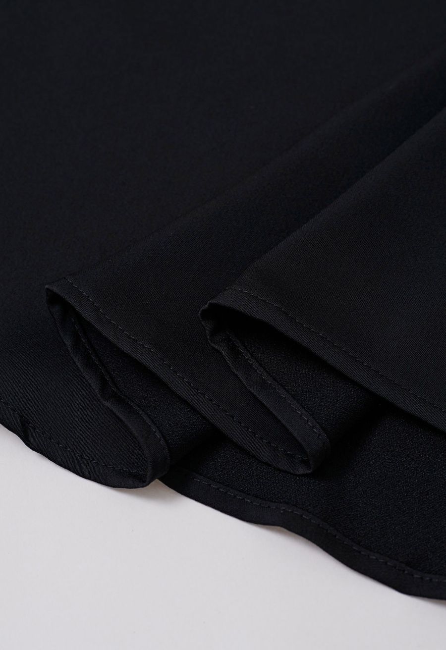 Subtle Pearl Square Buckle A-Line Skirt in Black