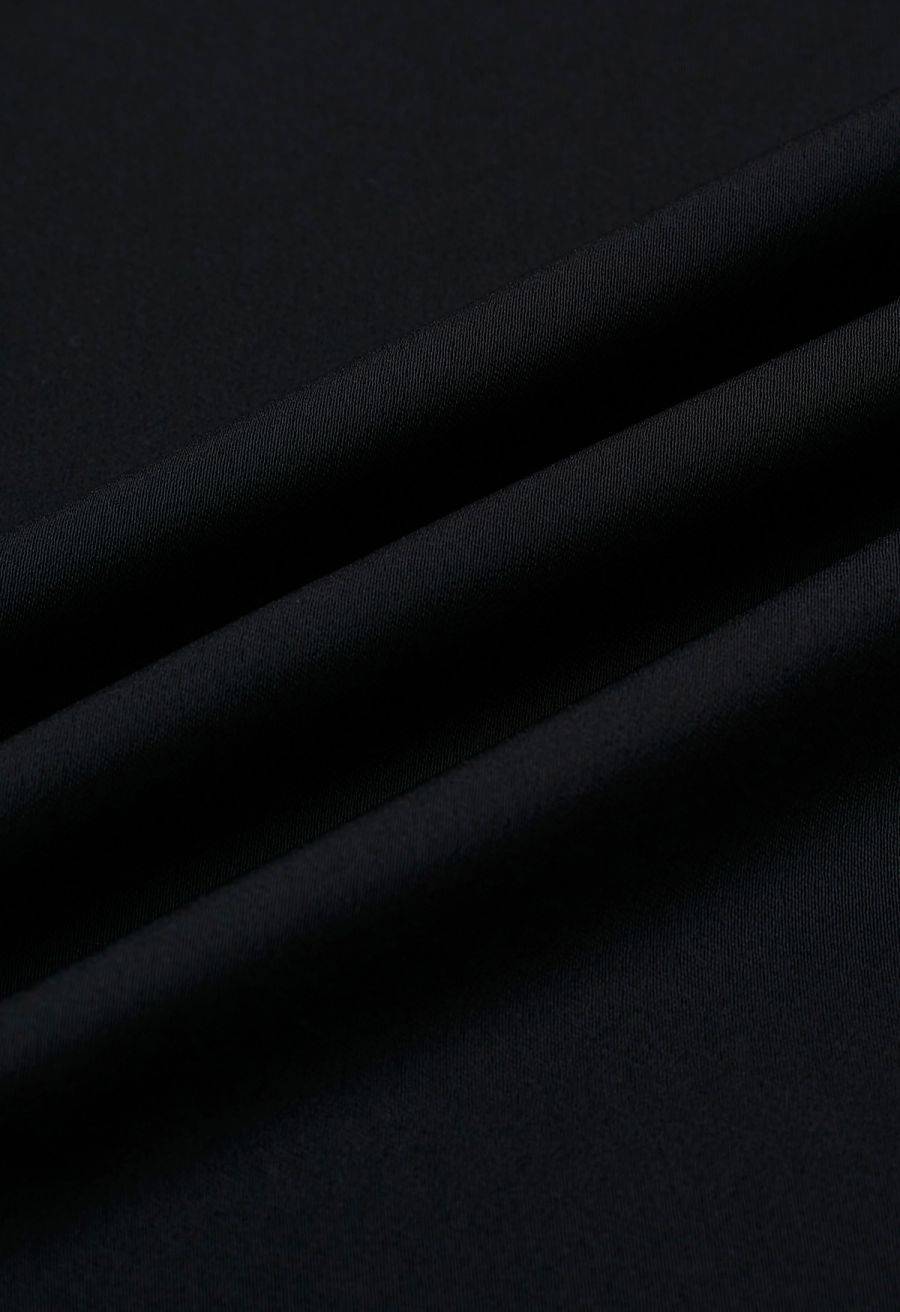 Subtle Pearl Square Buckle A-Line Skirt in Black
