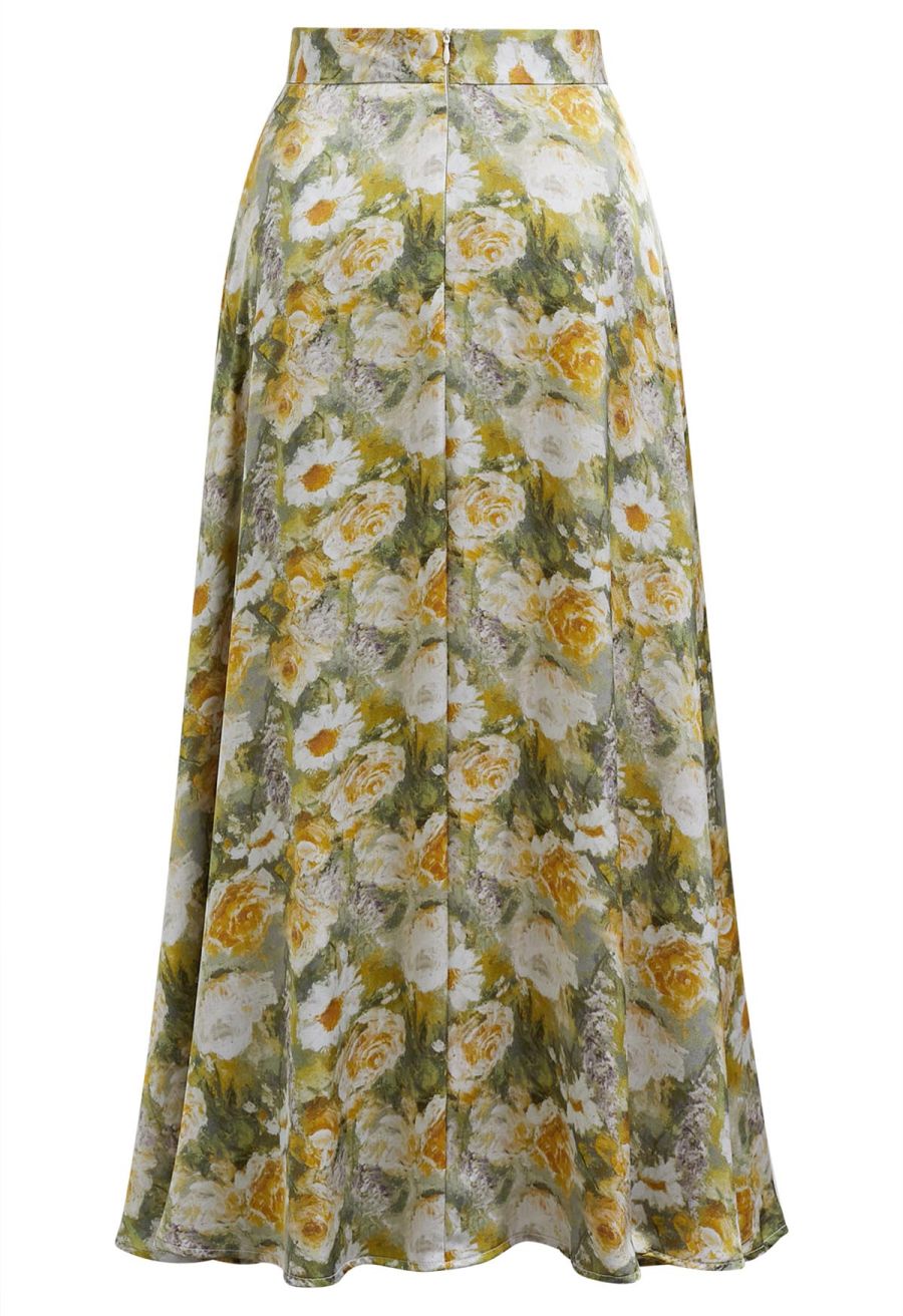 Painterly Blooms High Waist A-Line Skirt