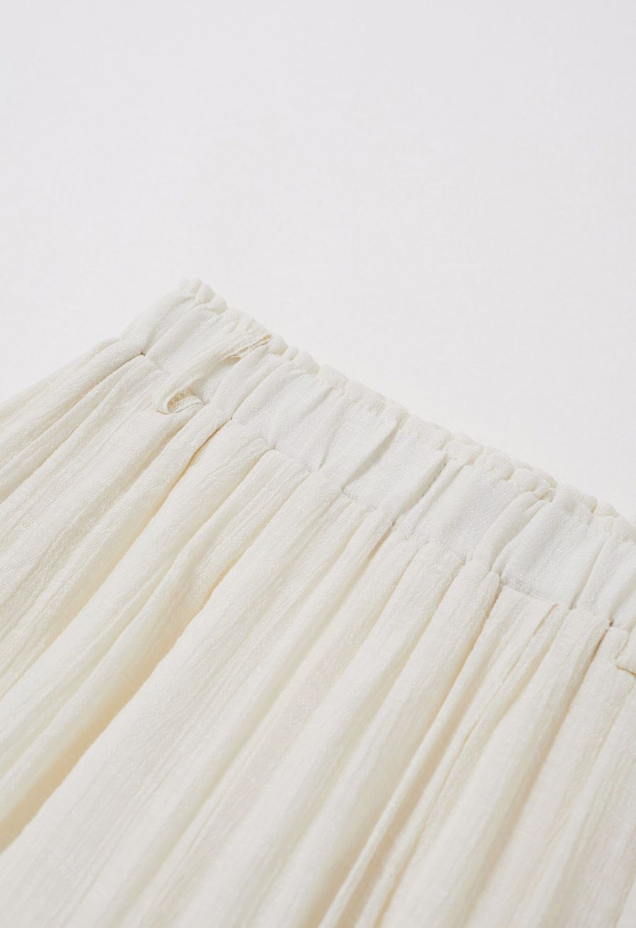Boho Belt Wide-Leg Crinkle Pants in Cream