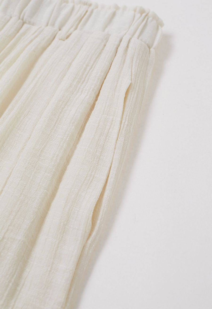 Boho Belt Wide-Leg Crinkle Pants in Cream