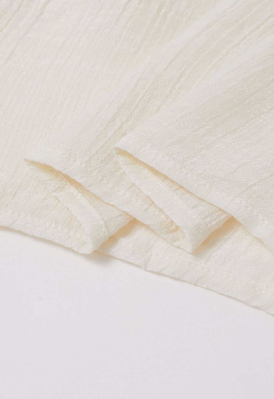 Boho Belt Wide-Leg Crinkle Pants in Cream