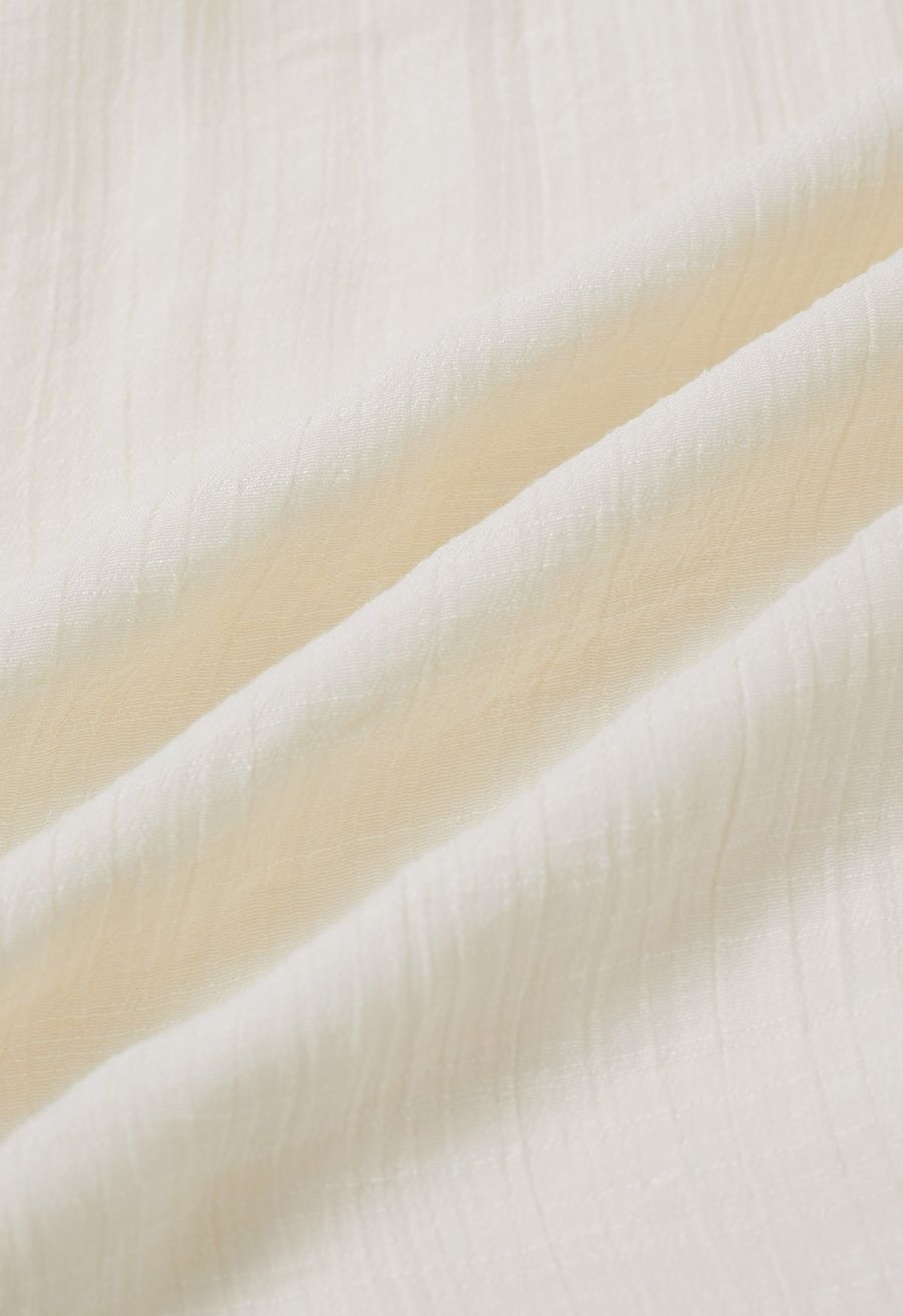 Boho Belt Wide-Leg Crinkle Pants in Cream