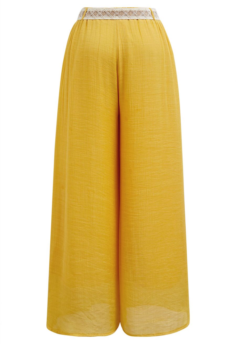 Boho Belt Wide-Leg Crinkle Pants in Mustard