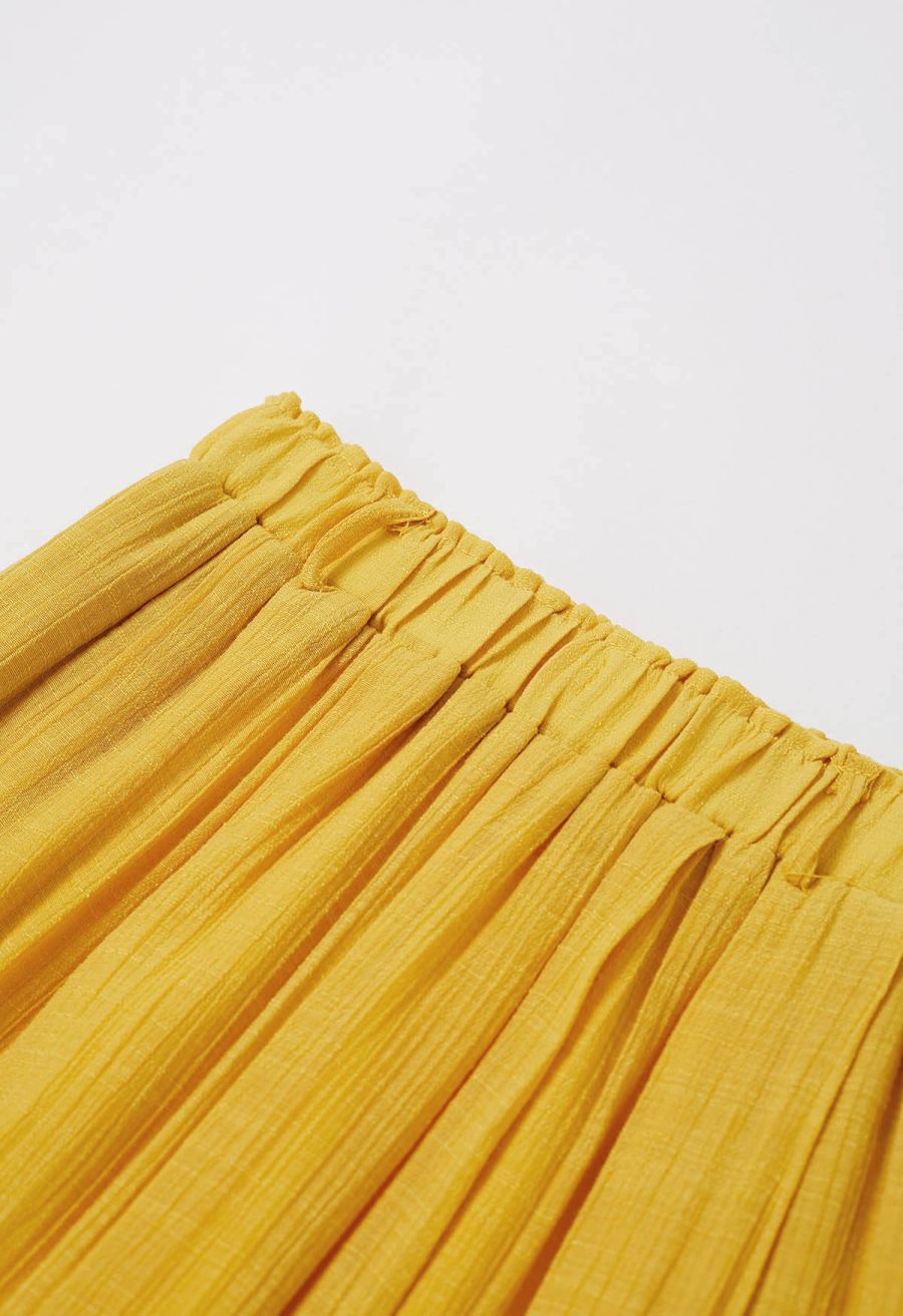 Boho Belt Wide-Leg Crinkle Pants in Mustard