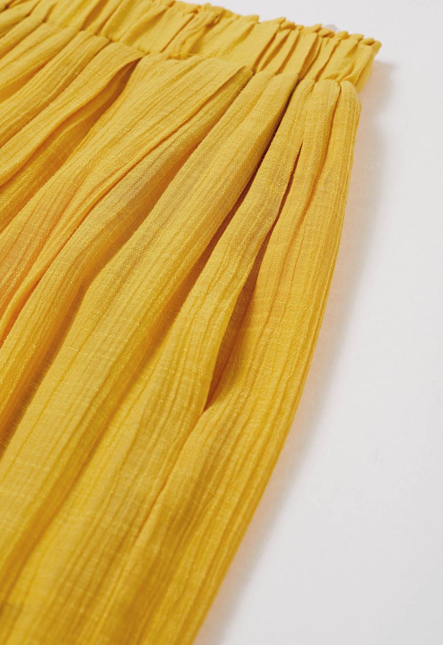 Boho Belt Wide-Leg Crinkle Pants in Mustard