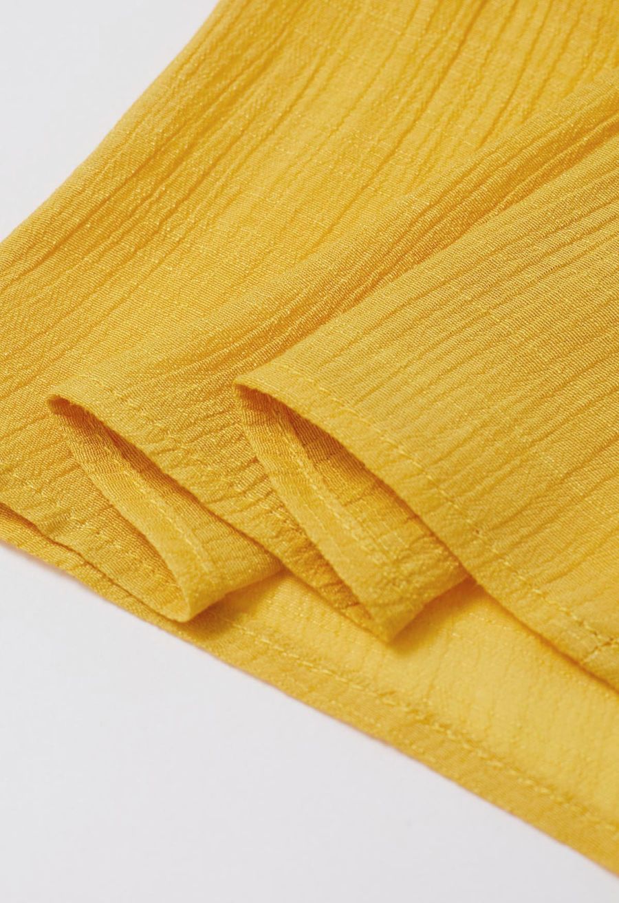 Boho Belt Wide-Leg Crinkle Pants in Mustard