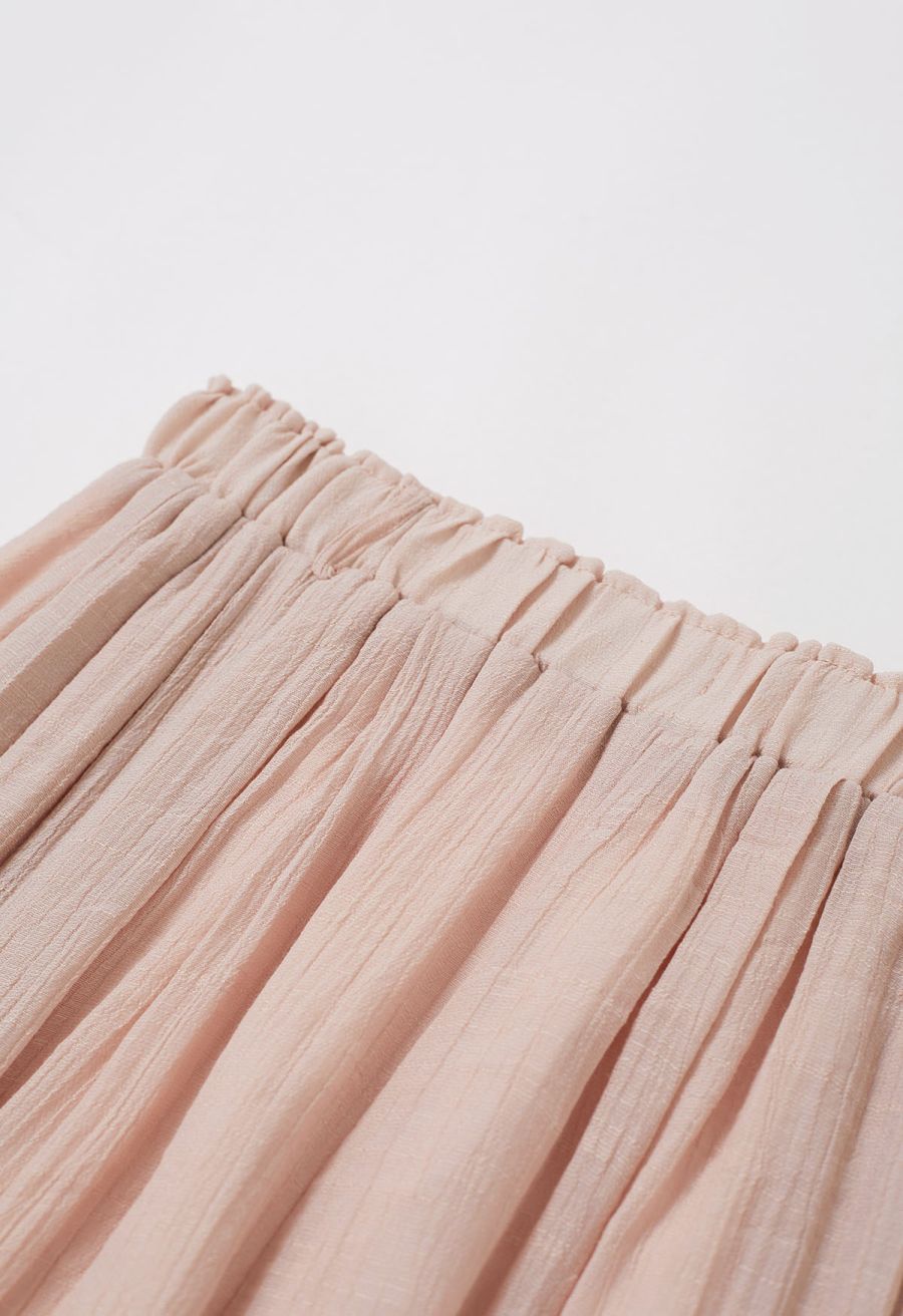 Boho Belt Wide-Leg Crinkle Pants in Nude Pink