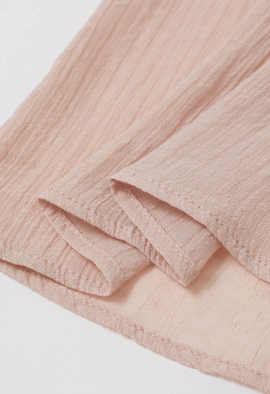 Boho Belt Wide-Leg Crinkle Pants in Nude Pink