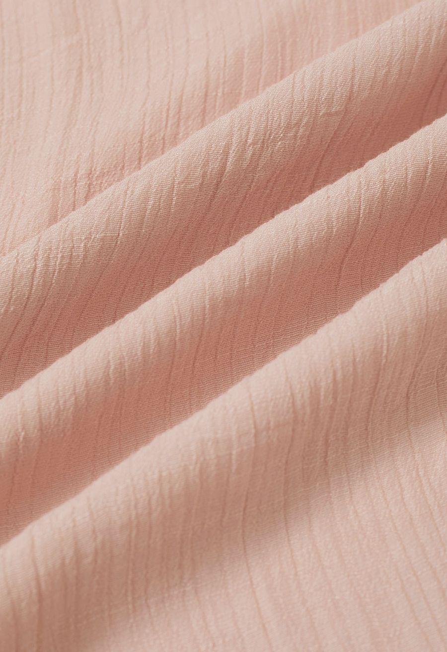 Boho Belt Wide-Leg Crinkle Pants in Nude Pink