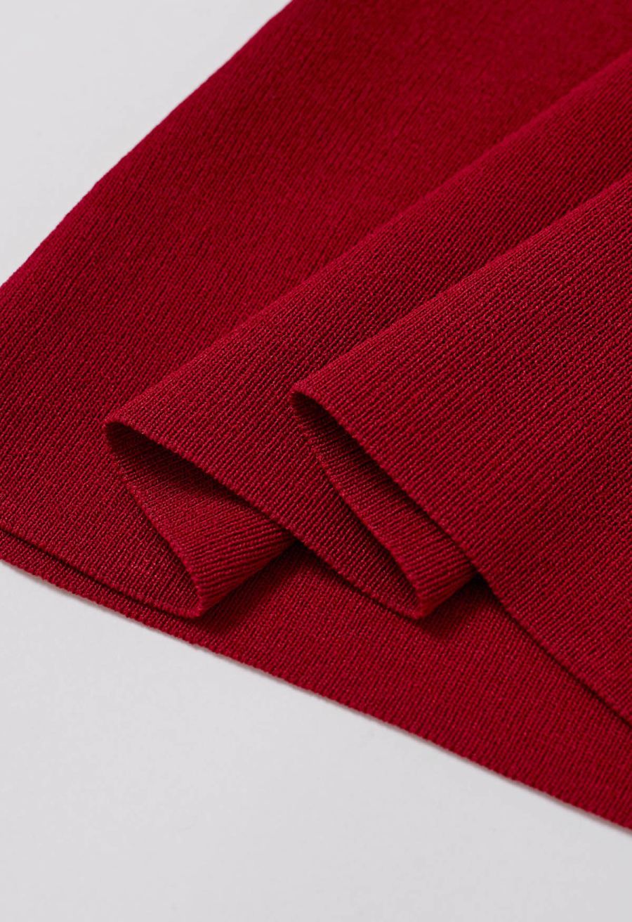 Organza Bowknot Rib Knit Sleeveless Top in Red