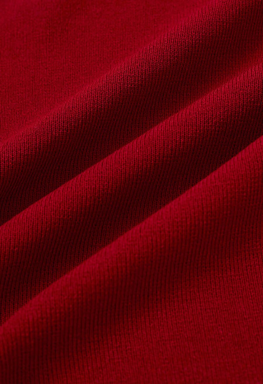 Organza Bowknot Rib Knit Sleeveless Top in Red