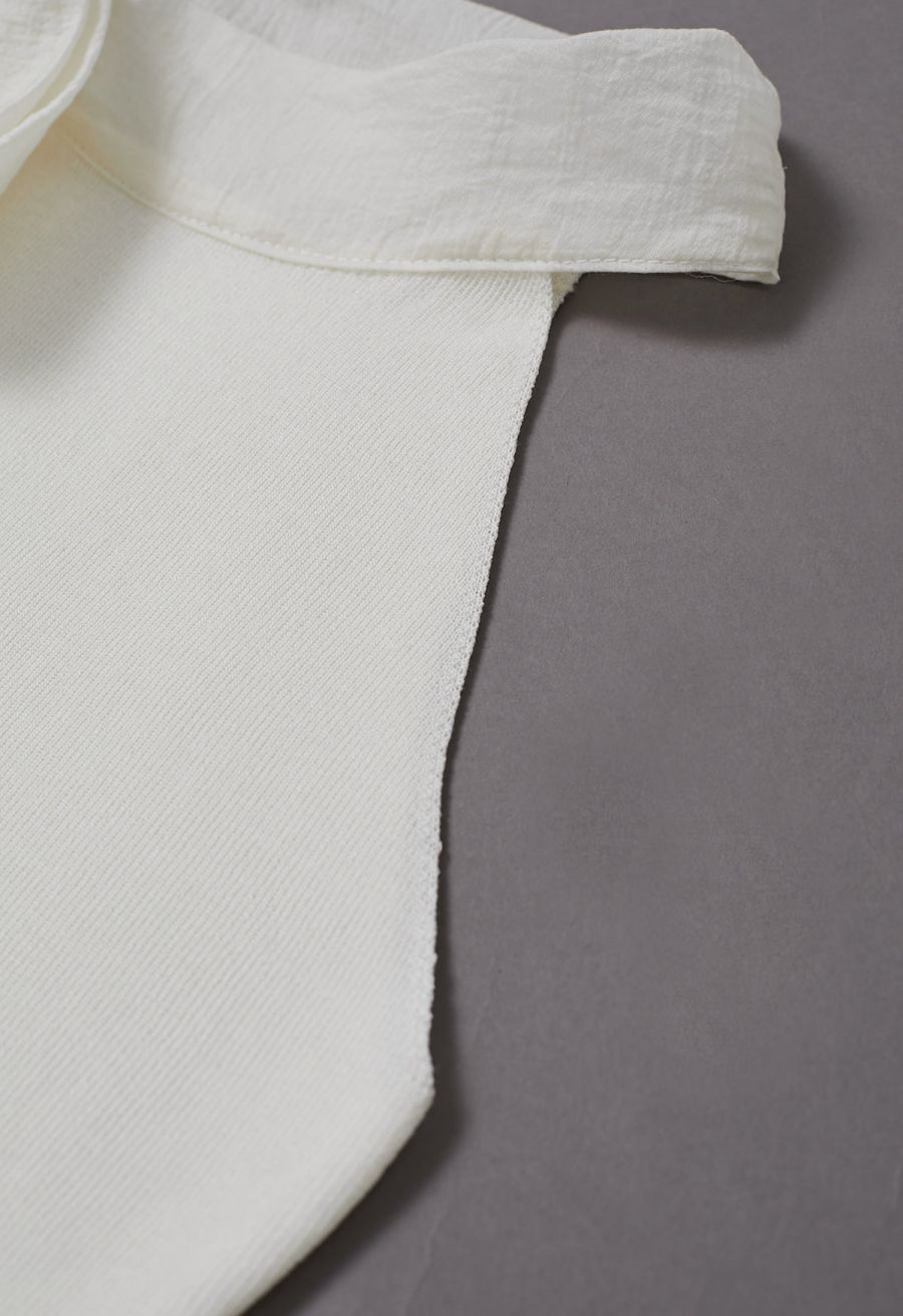Organza Bowknot Rib Knit Sleeveless Top in Ivory