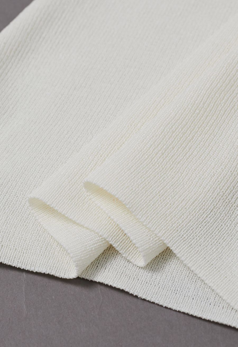Organza Bowknot Rib Knit Sleeveless Top in Ivory