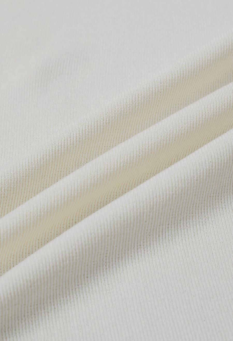Organza Bowknot Rib Knit Sleeveless Top in Ivory